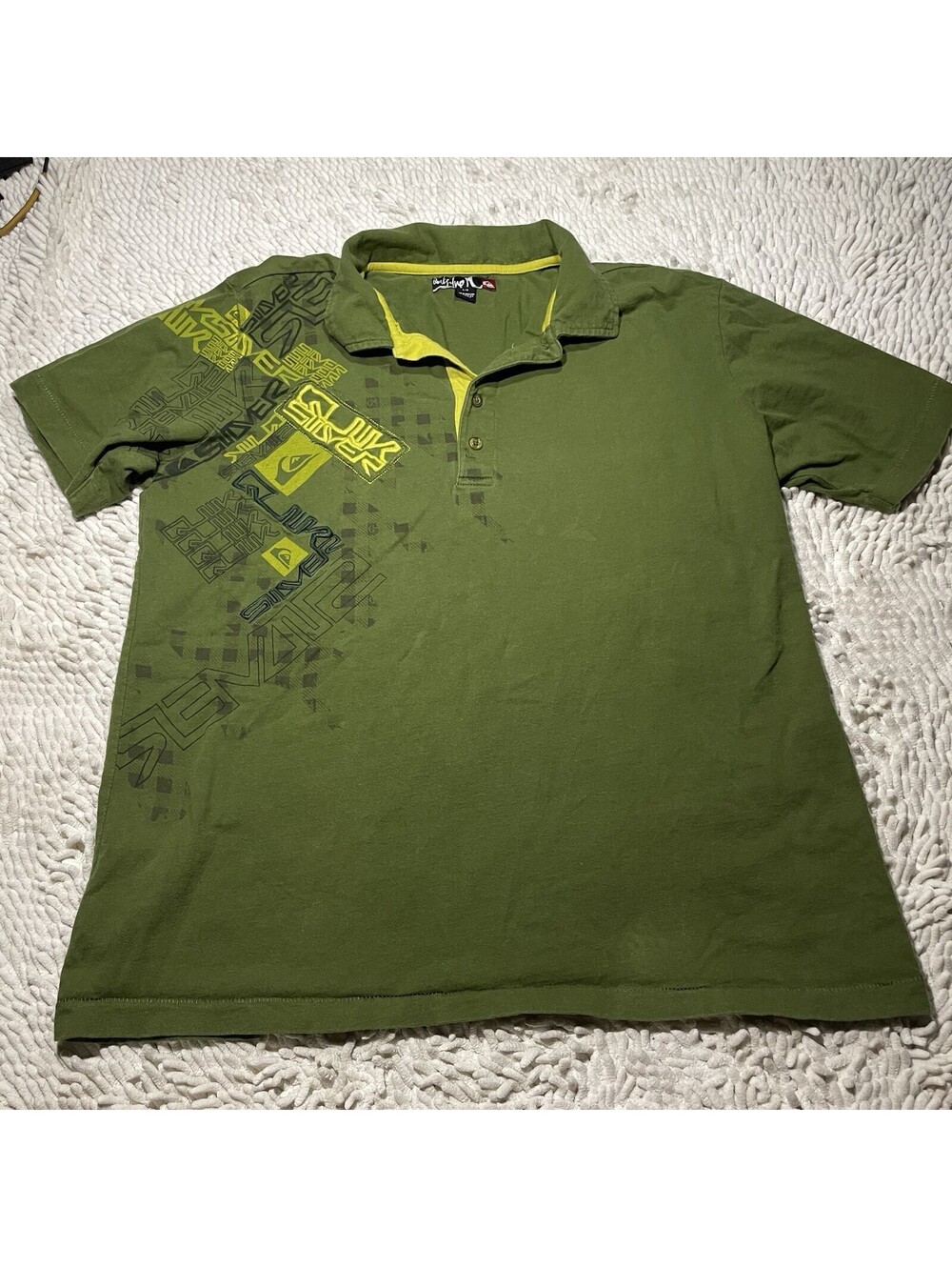 Y2K Quiksilver Polo Shirt Mens Medium Green Knit Short Sleeve Surf Casual